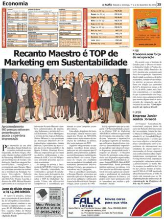 Recanto Maestro é Top de Marketing em Sustentabilidade